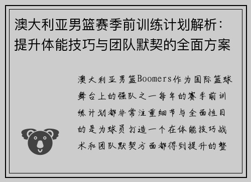 澳大利亚男篮赛季前训练计划解析：提升体能技巧与团队默契的全面方案